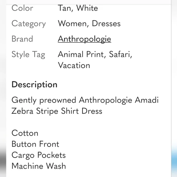 Anthropologie Amadi Zebra Stripe Safari Mini Shirt Dress Brown/White Med - Picture 13 of 16